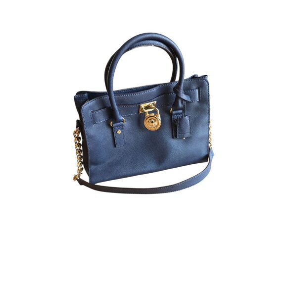 Michael Kors Hamilton Logo Satchel Bag Navy Blue - Picture 1 of 13